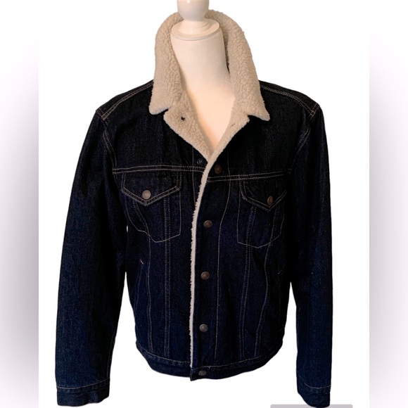 GAP Jackets & Coats Gap Mens Dark Denim Fleece Lined Jean Jacket